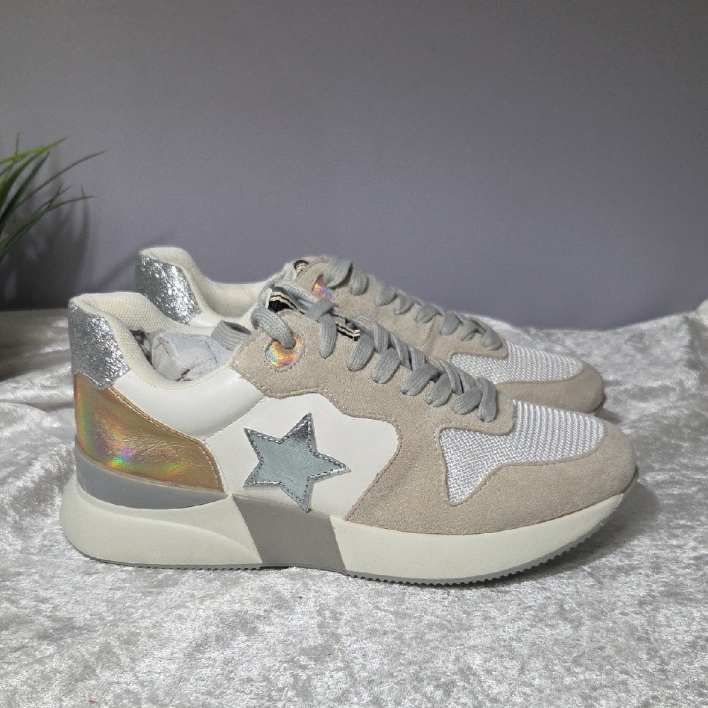ShuShop Women's Patricia  Sneakers in Silver, Cream, and Grey